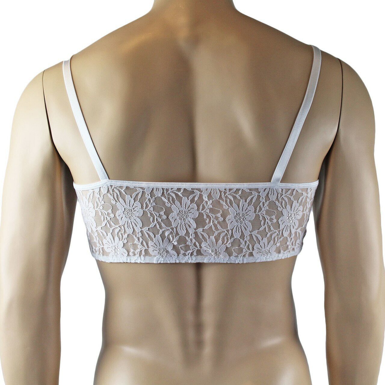 Mens Lace Crop Bra Top Camisole and Male Lingerie Panty Briefs White