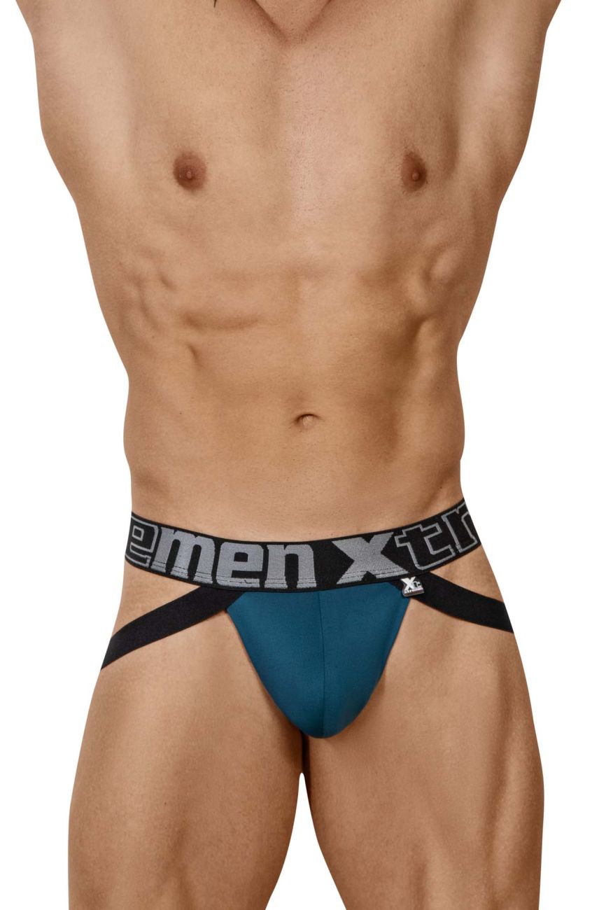 Xtremen 91054-3 Double Strap Jockstrap Fuchsia-Petrol-Fuchsia