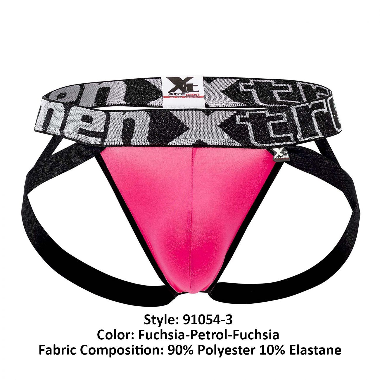 Xtremen 91054-3 Double Strap Jockstrap Fuchsia-Petrol-Fuchsia