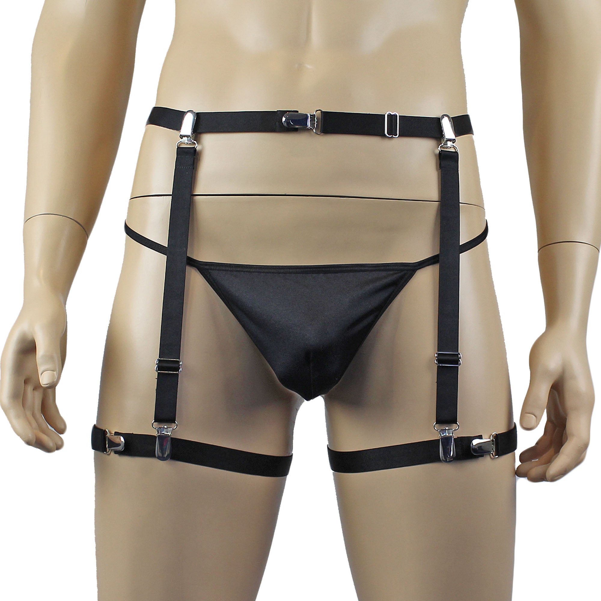 Unisex Zoe Garterbelt Waist Band, Detachable Garters & Adjustable Leg Bands Black