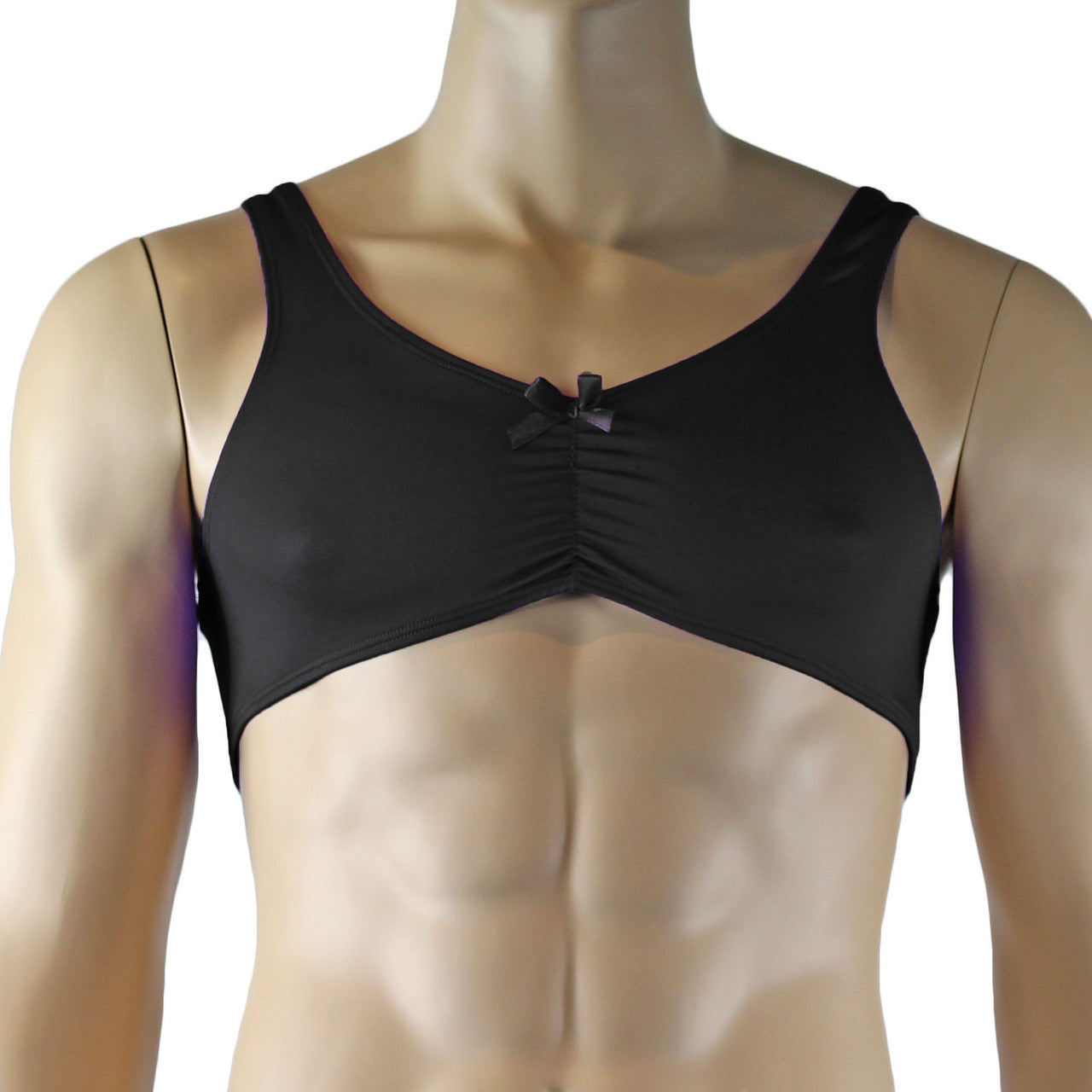 Male Stretch Lycra Bra Top & Matching Thong with Bow (black plus other colours)