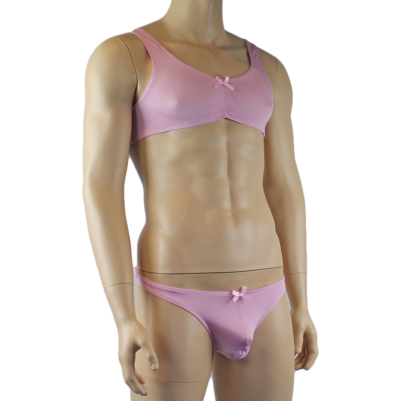 Male Stretch Lycra Bra Top & Matching Thong with Bow