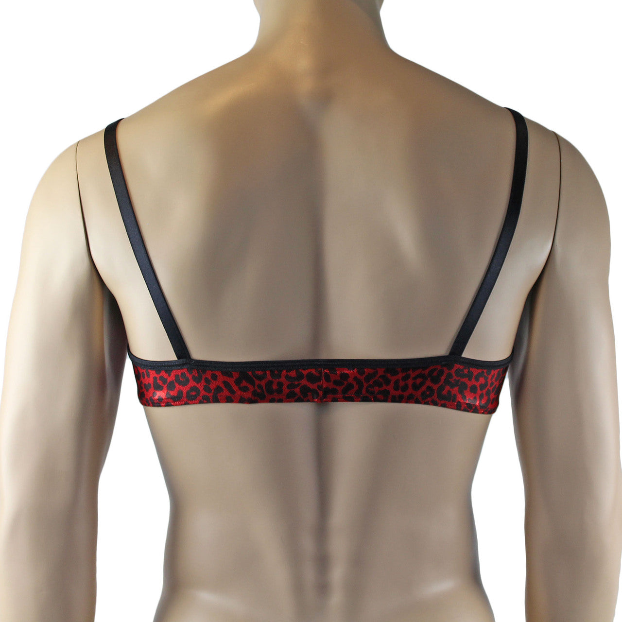 Mens Bra Dazzle Animal Leopard Print Bra Top for Males Red