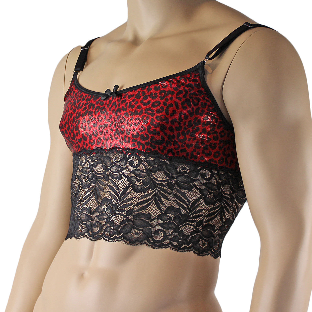 Mens Bra Top Camisole Dazzle Animal Leopard Print Red