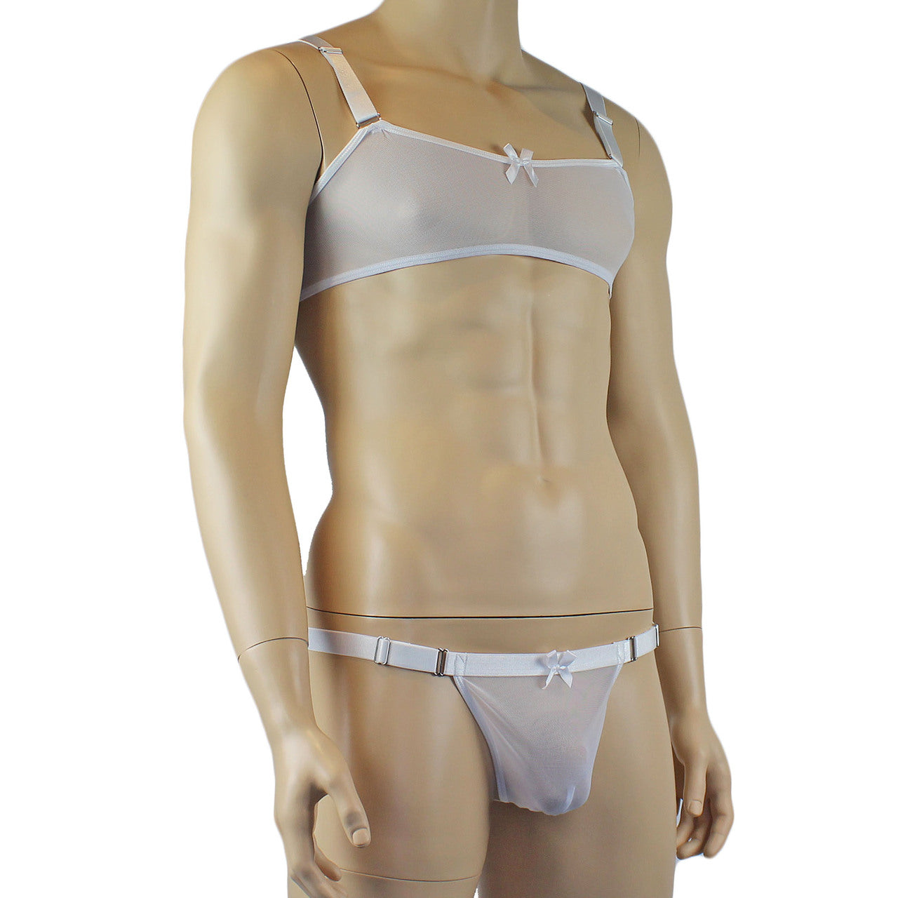 Mens Exotic Sheer Mesh Bra Top & G string (white plus other colours)
