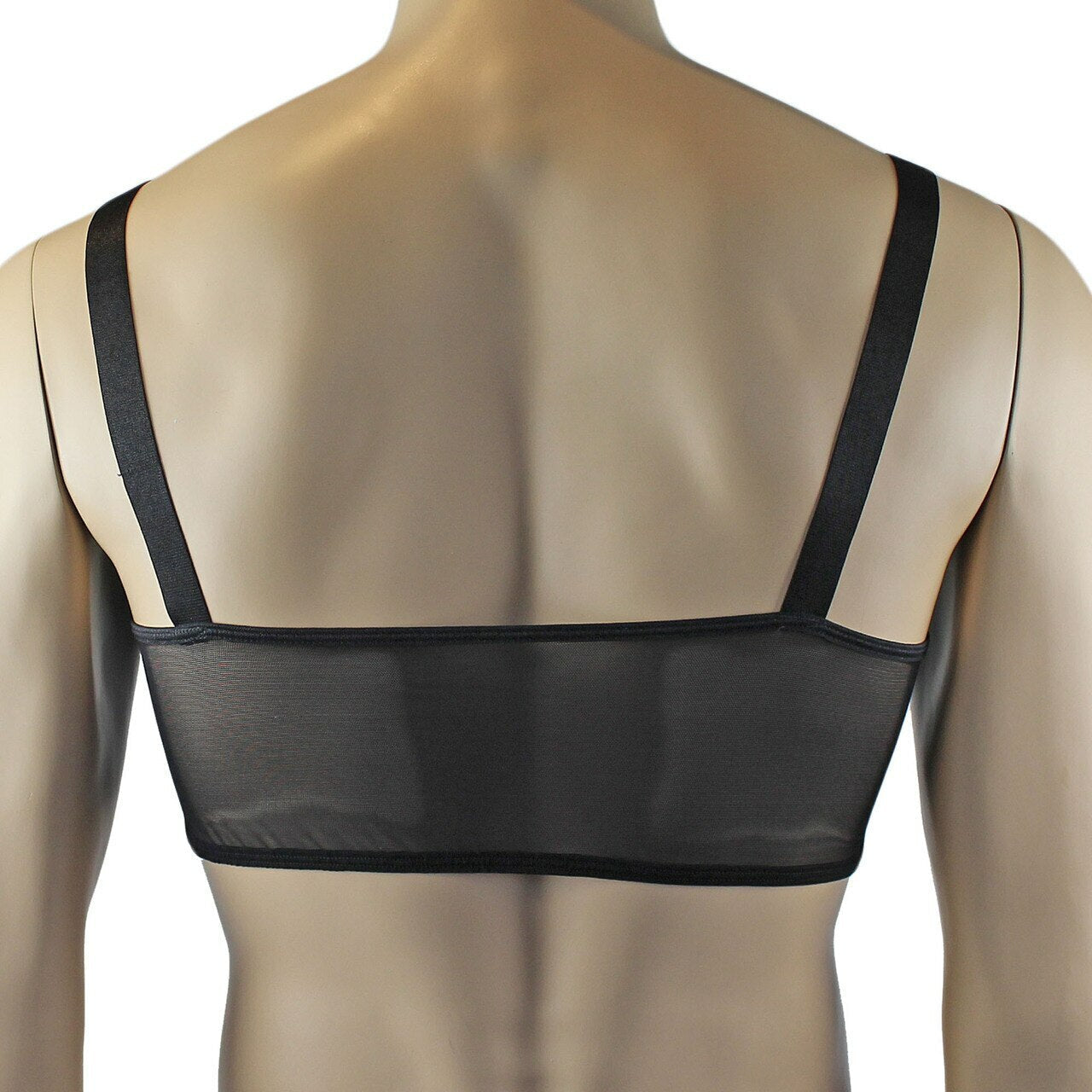 Mens Exotic Sheer Mesh Crop Bra Top Camisole, G string & Garterbelt - Sizes up to 3XL (black plus other colours)
