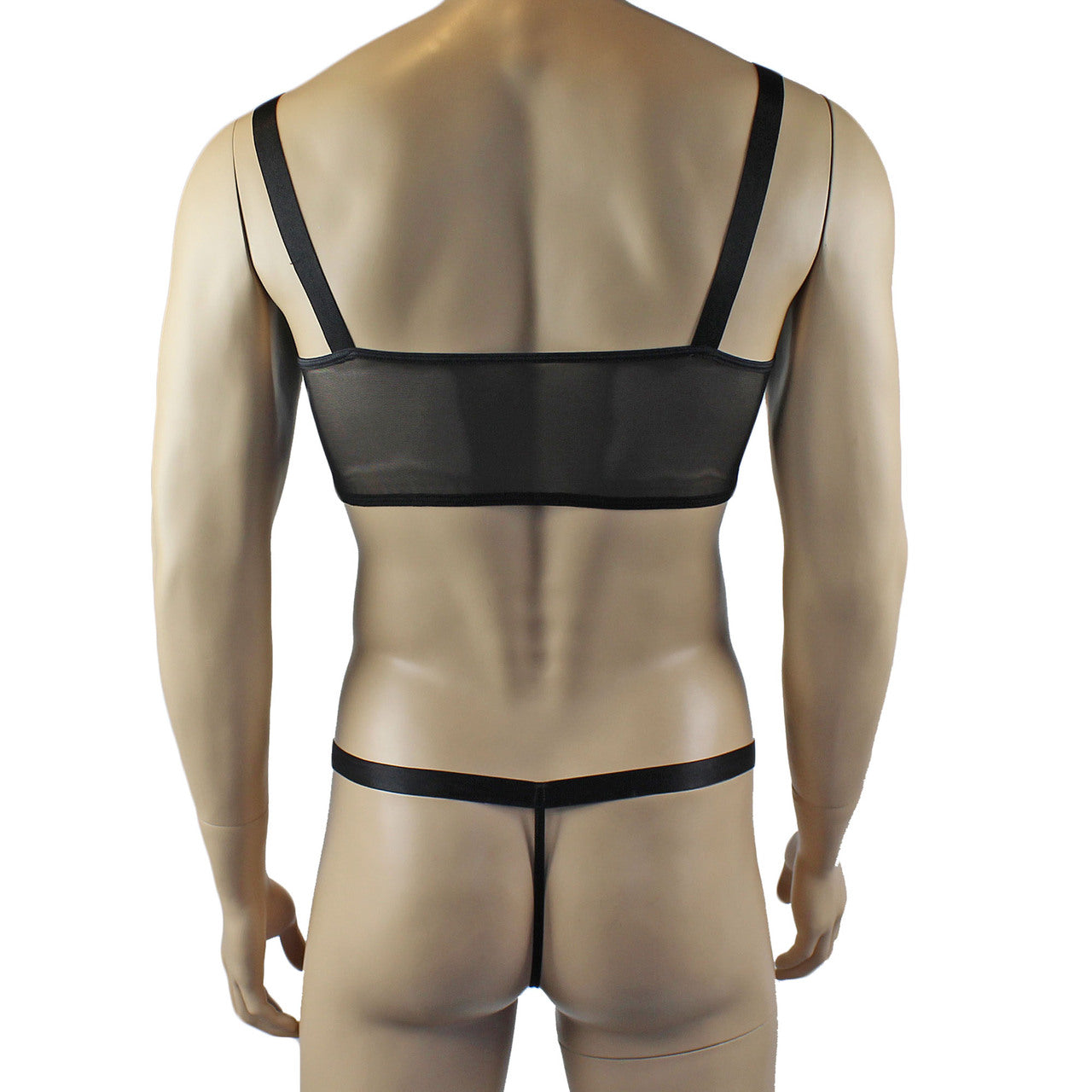 Mens Exotic Sheer Mesh Crop Bra Top Camisole & G string - Sizes up to 3XL (black plus other colours)