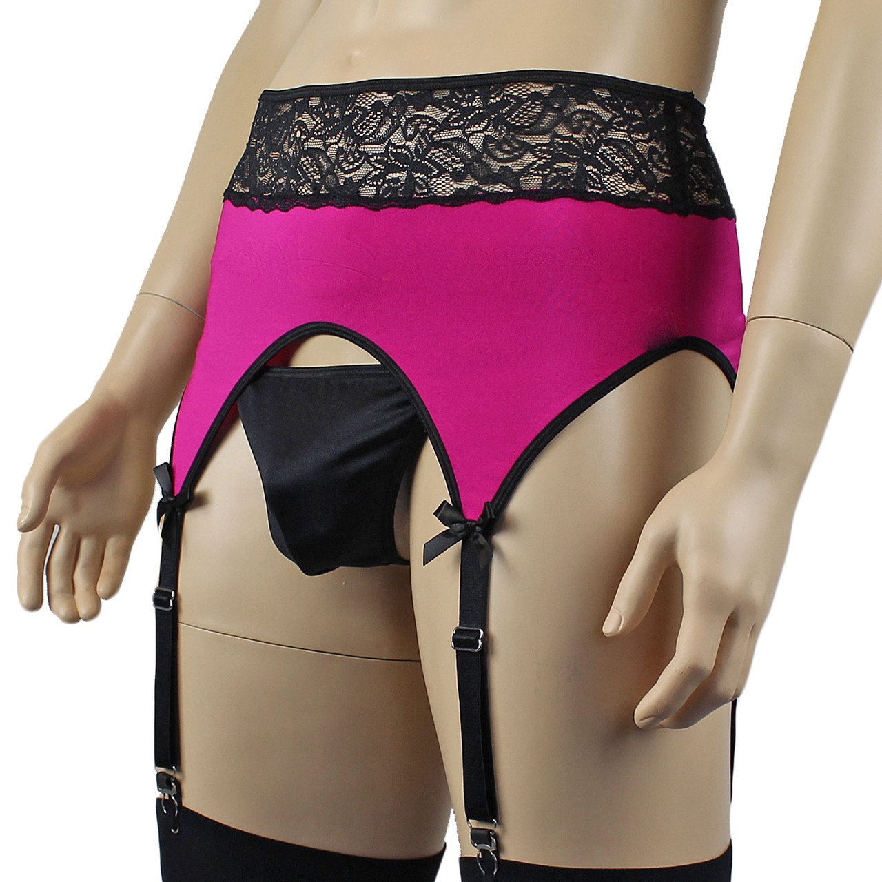 Mens Glamour Lycra & lace High Cut Garterbelt (raspberry plus other colours)
