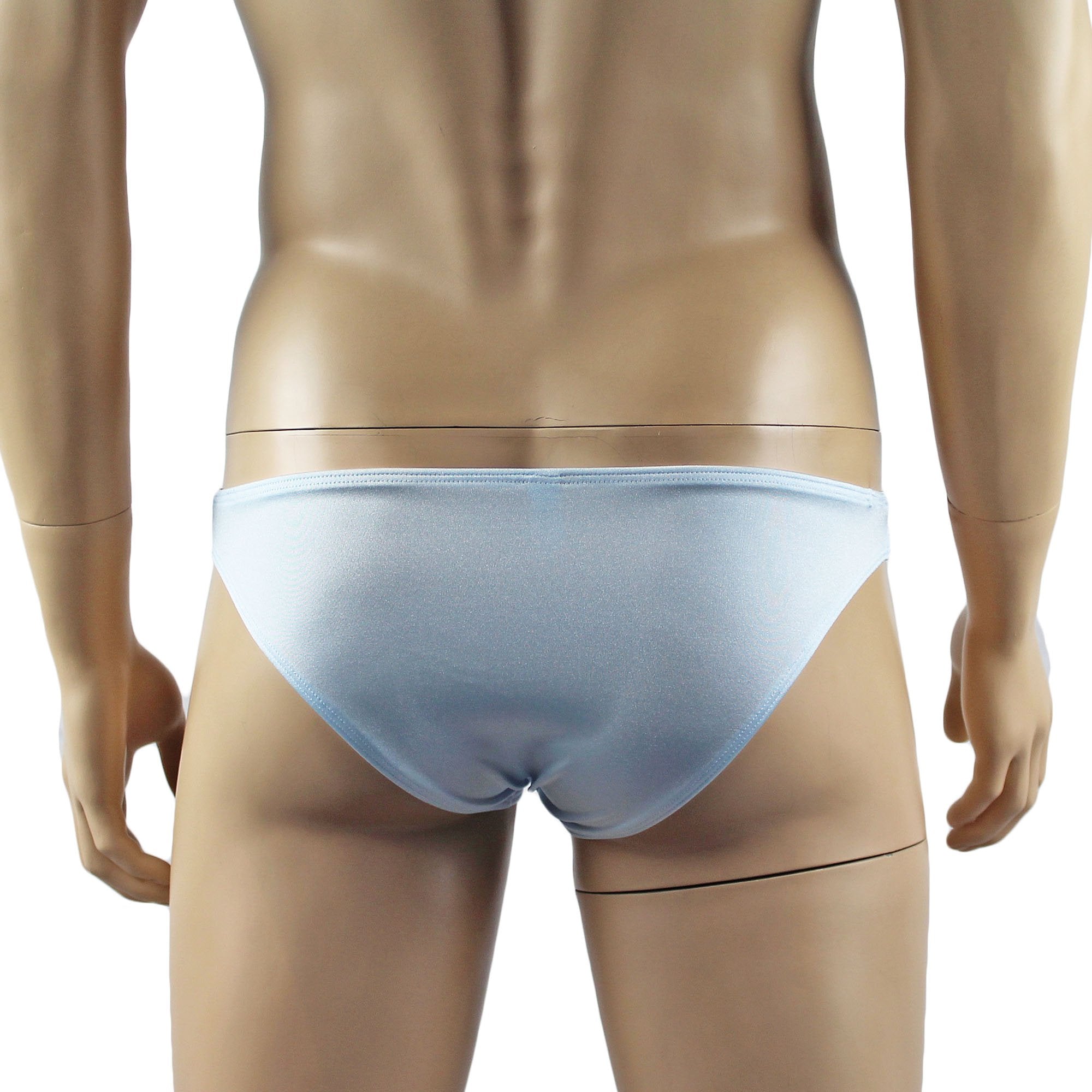 Mens Isabel Panty Stretch Spandex & Lace Bikini Brief with Sexy Back Light Blue and Pink Lace