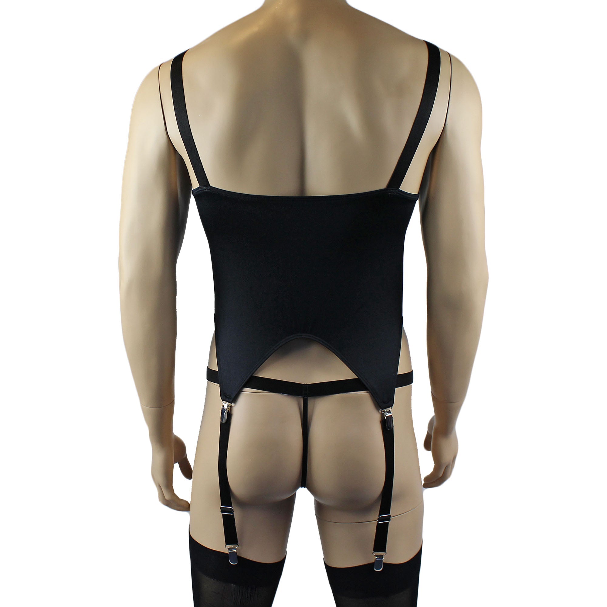 Mens Janice Corset Top, G string, Detachable Garters and Thigh High Stockings - Sizes up to 3XL