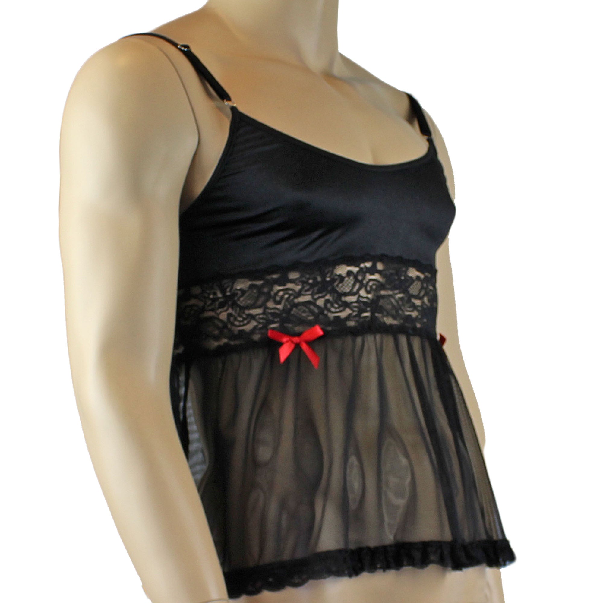 Mens Joanne Mini Babydoll Camisole - Sizes up to 3XL Black & Black Lace