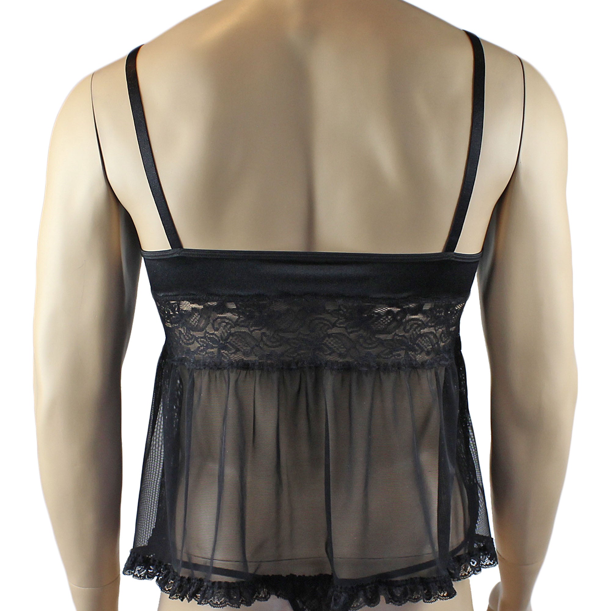 Mens Joanne Mini Babydoll Camisole - Sizes up to 3XL Black & Black Lace