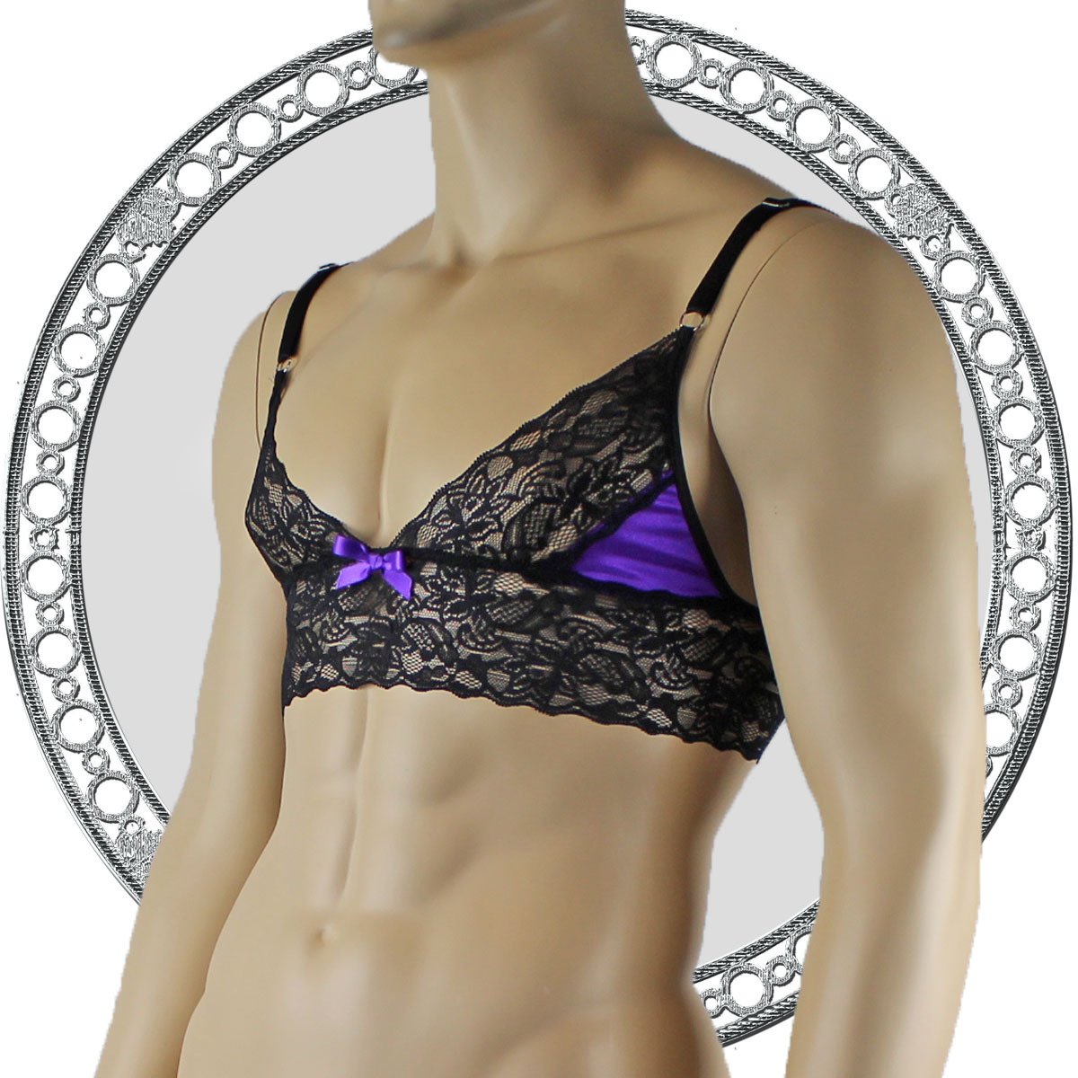 Mens Lace Bra Top Lingerie for Men Purple and Black