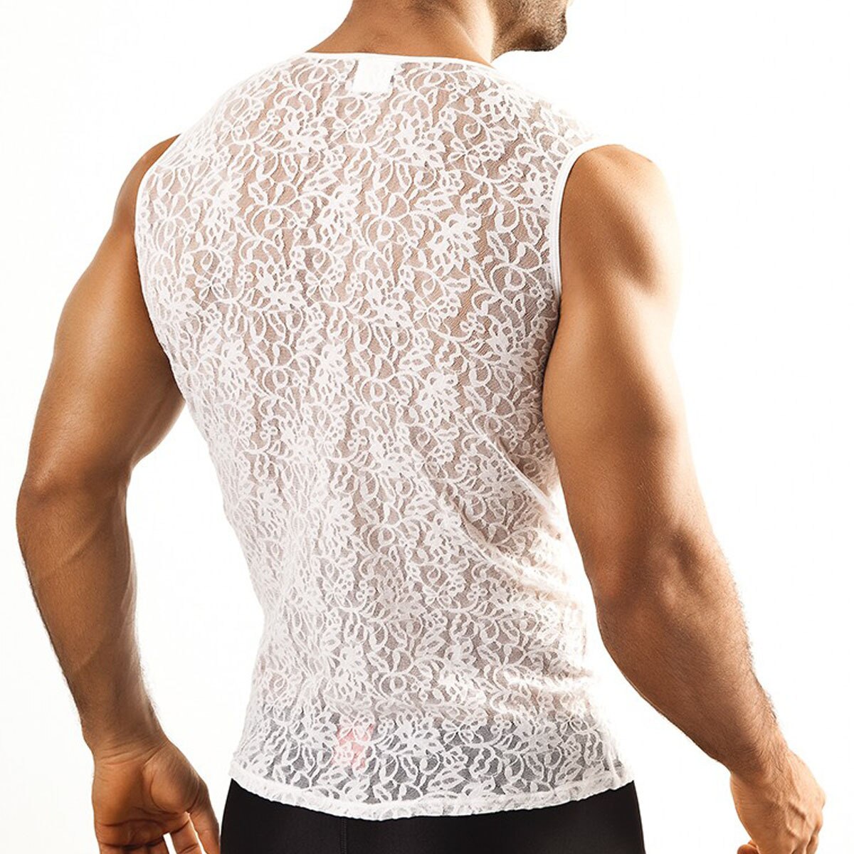 SALE - Mens Joe Snyder Sheer Lace Tank Top White