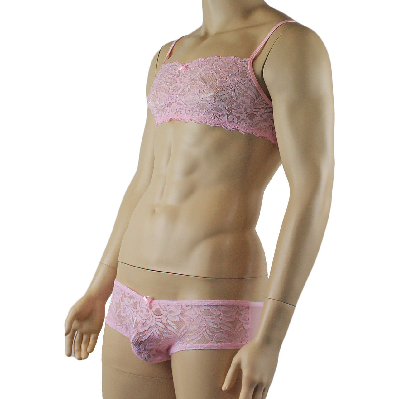 Mens Lingerie Bra Top and Boxer Briefs (light pink plus other colours)