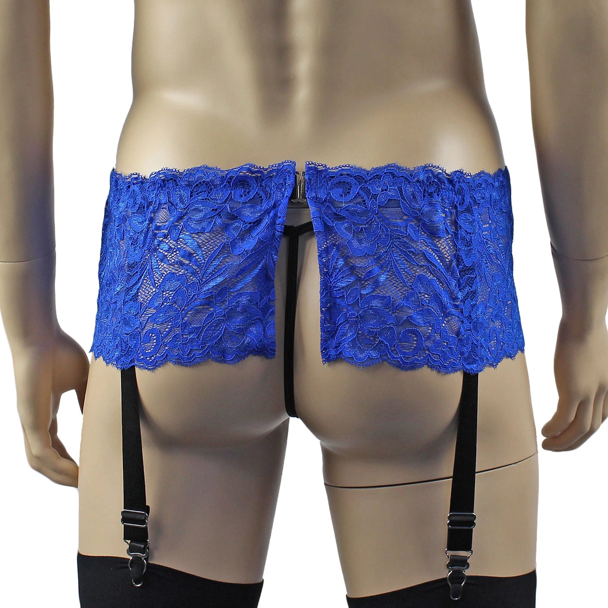 SALE - Mens Kristy Wide Lace Garter Belt Black Mens Lingerie Blue