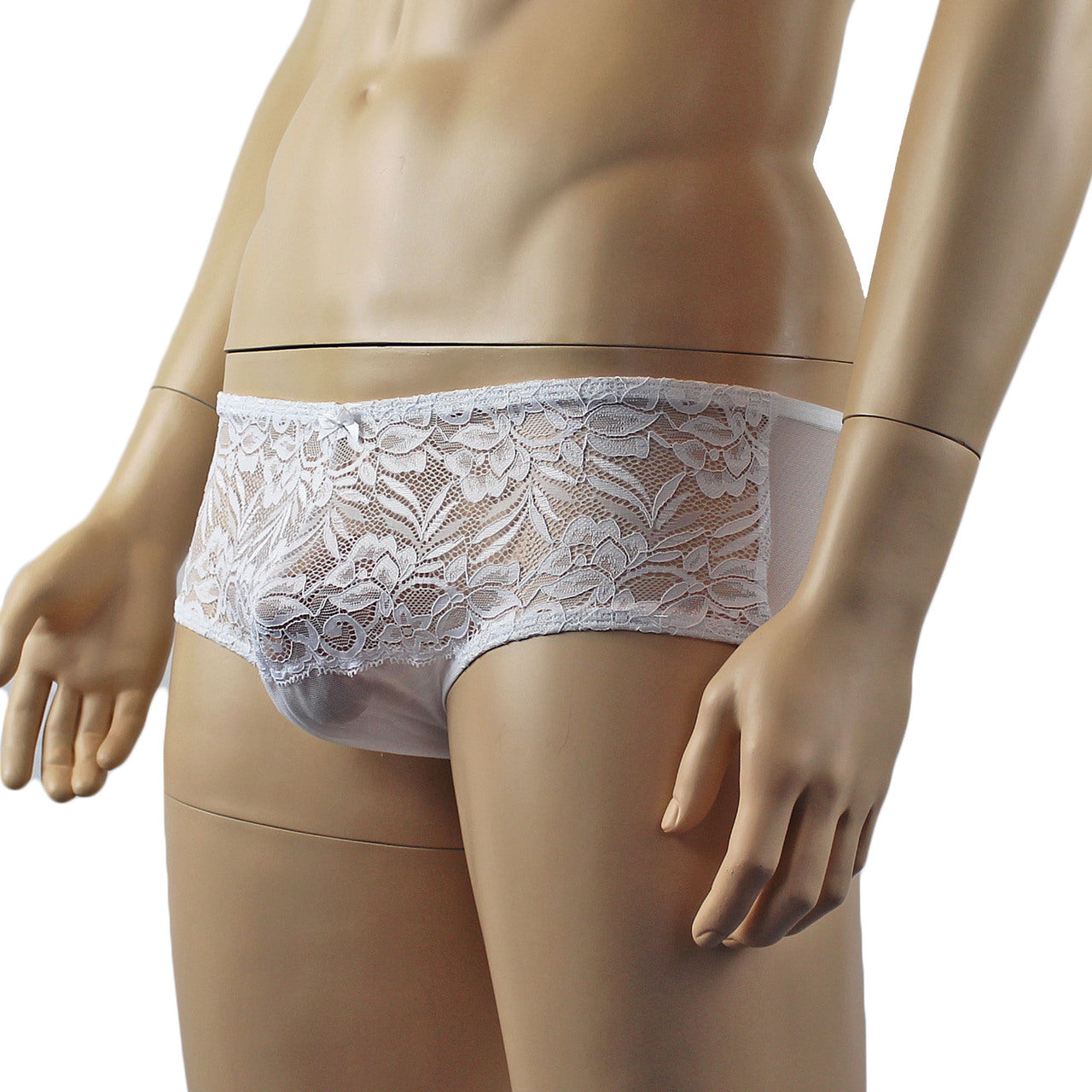 Mens Lingerie Sexy Lace and Mesh Panty Brief (white plus other colours)