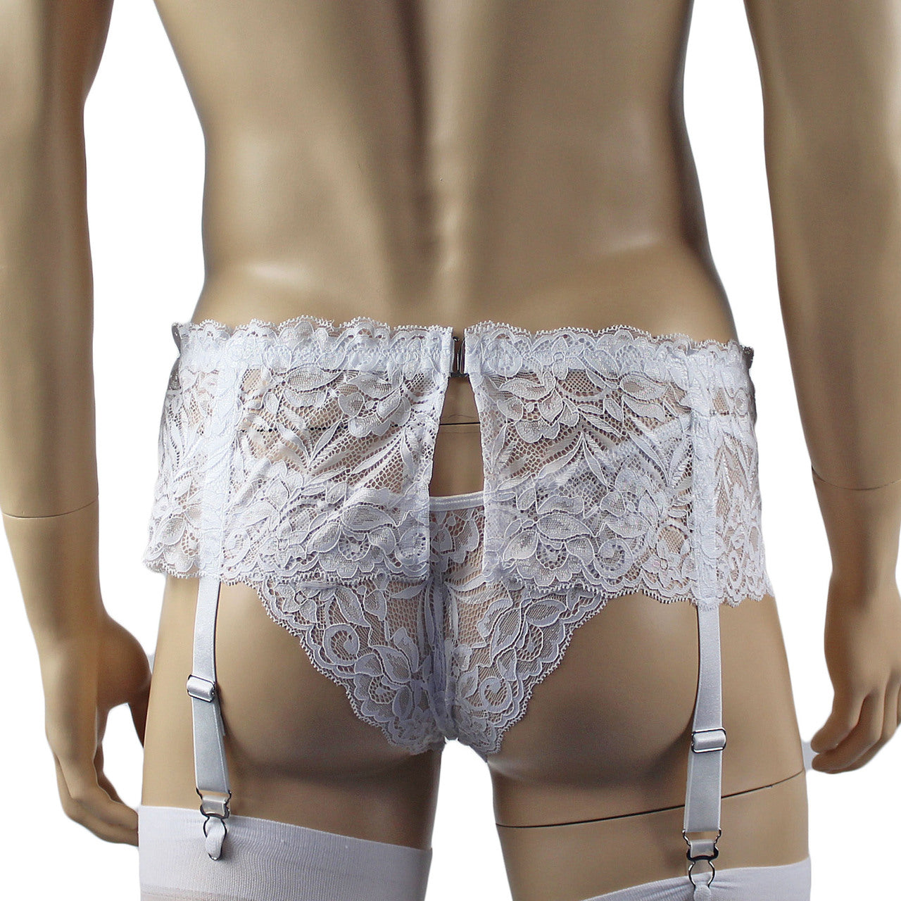 Mens Wide Lace Garter Belt Black Mens Lingerie (white plus other colours)