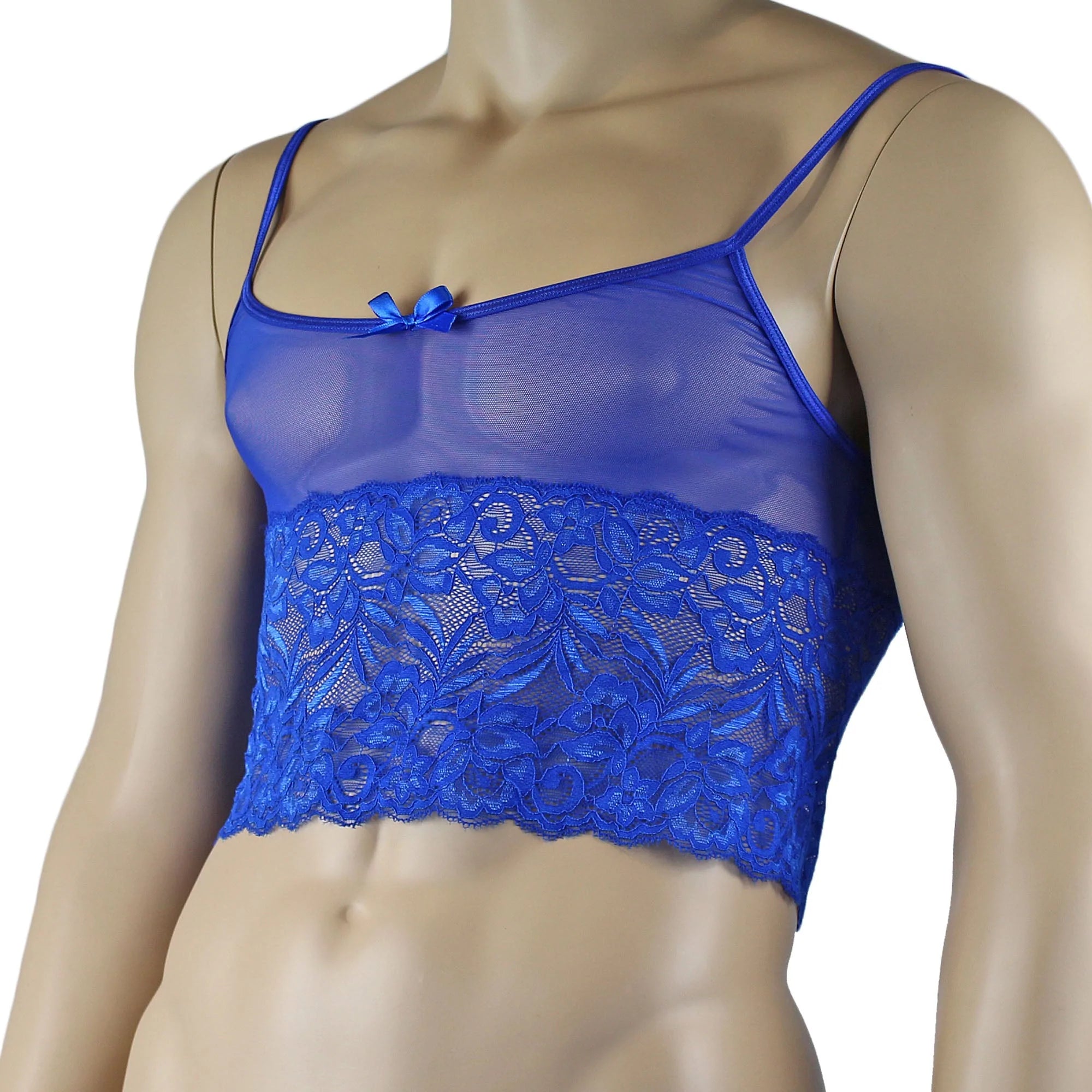 SALE - Mens Kristy Sexy Lace Camisole Top Male Lingerie Blue