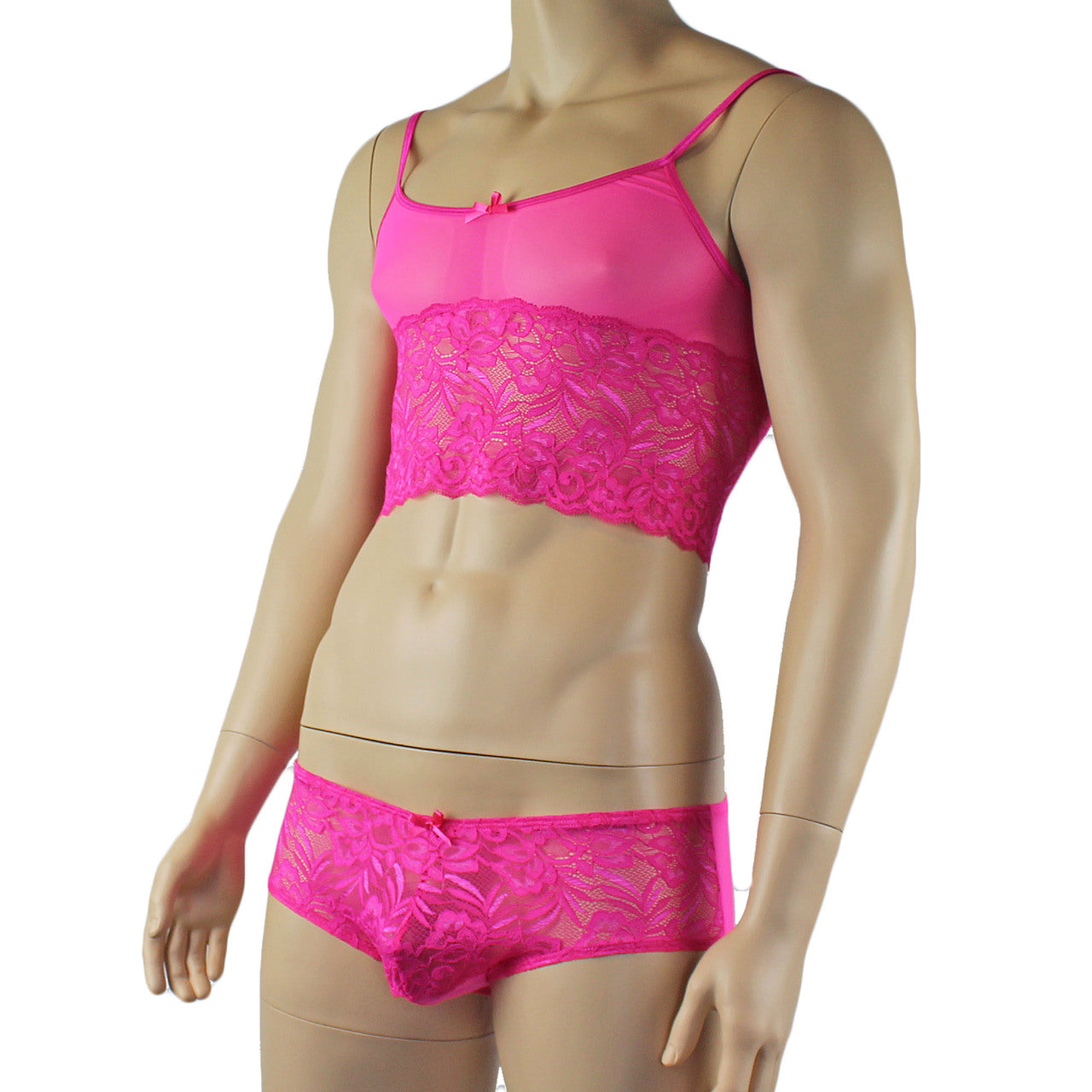 Mens Sexy Lace Camisole Top and Panty Brief (pink plus other colours)