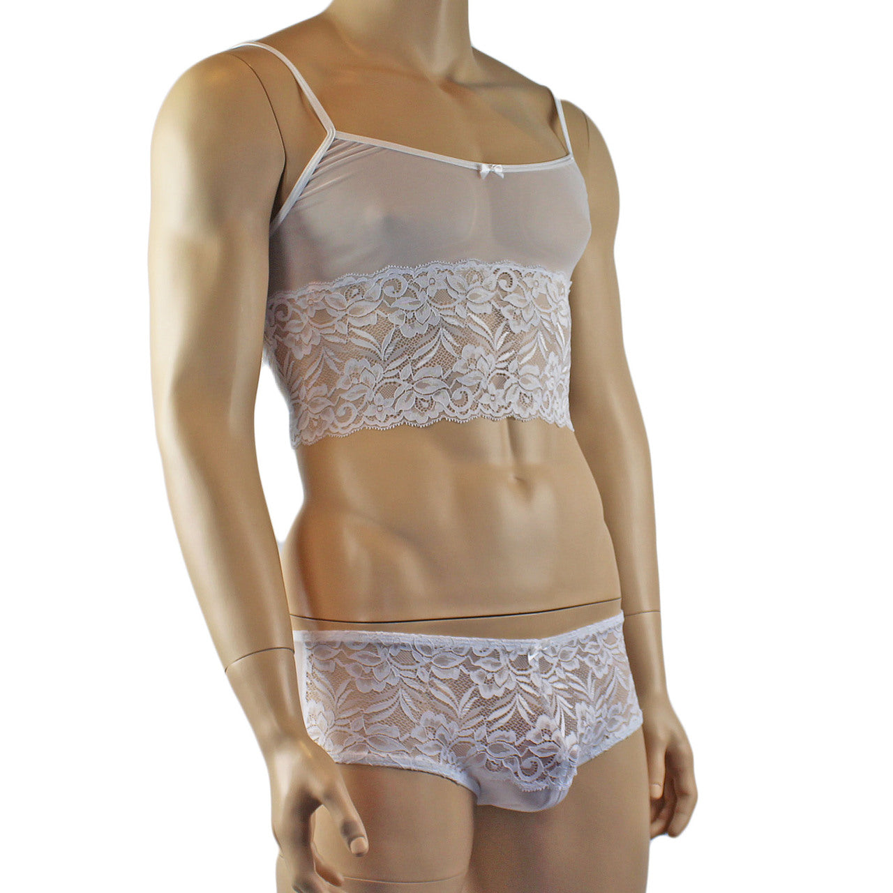 Mens Sexy Lace Camisole Top and Panty Brief (white plus other colours)