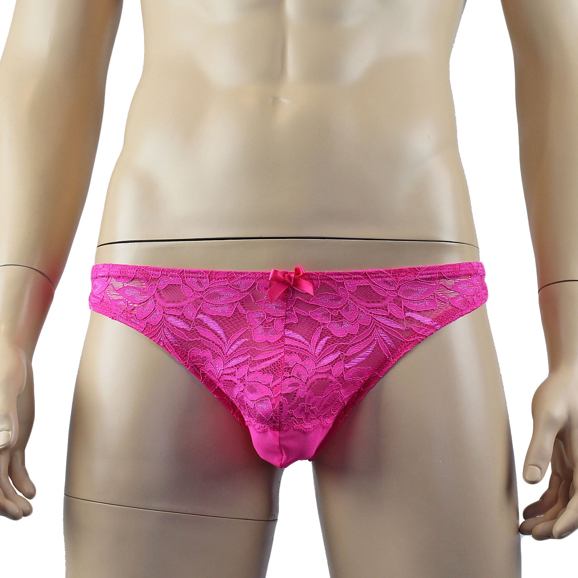 Mens Kristy Lace & Mesh Bra Top and Thong Panty Hot Pink
