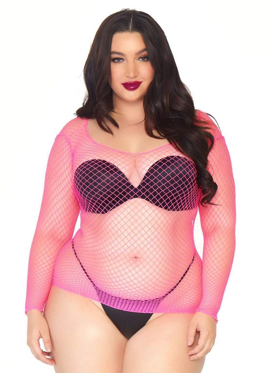 SALE - Unisex Long Sleeve Large Fishnet Shirt Neon Pink