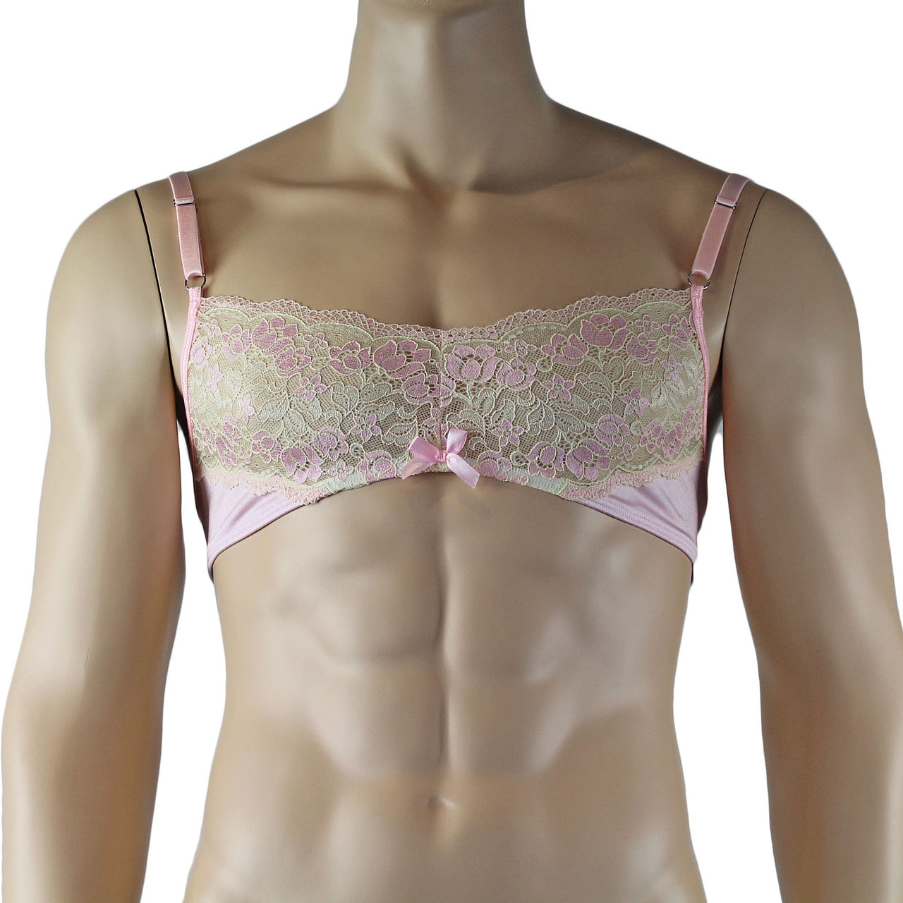 Mens Luxury Bra Top and Boxer Brief with Garters & Stockings (pink plus other colours)
