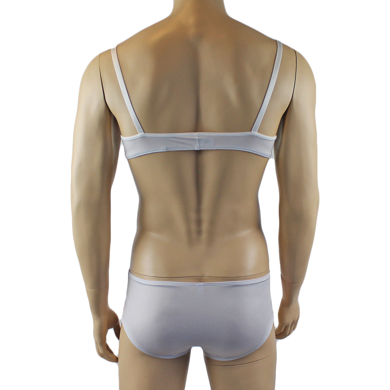 Mens Luxury Bra Top and Bikini Brief with Garters & Stockings (white plus other colours)
