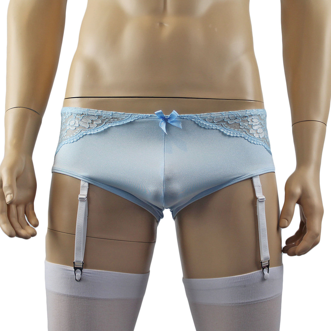 Mens Luxury Bra Top and Boxer Brief with Garters & Stockings (light blue plus other colours)