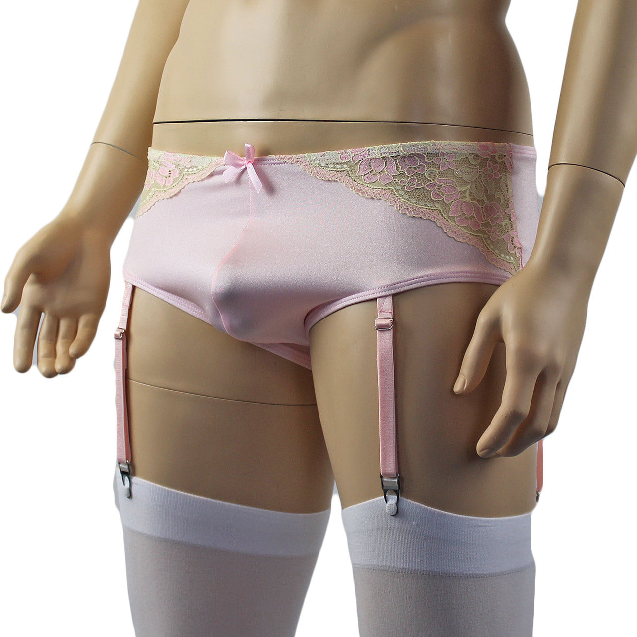 Mens Luxury Mini Bikini Brief with Detachable Garters and Stockings  (pink plus other colours)
