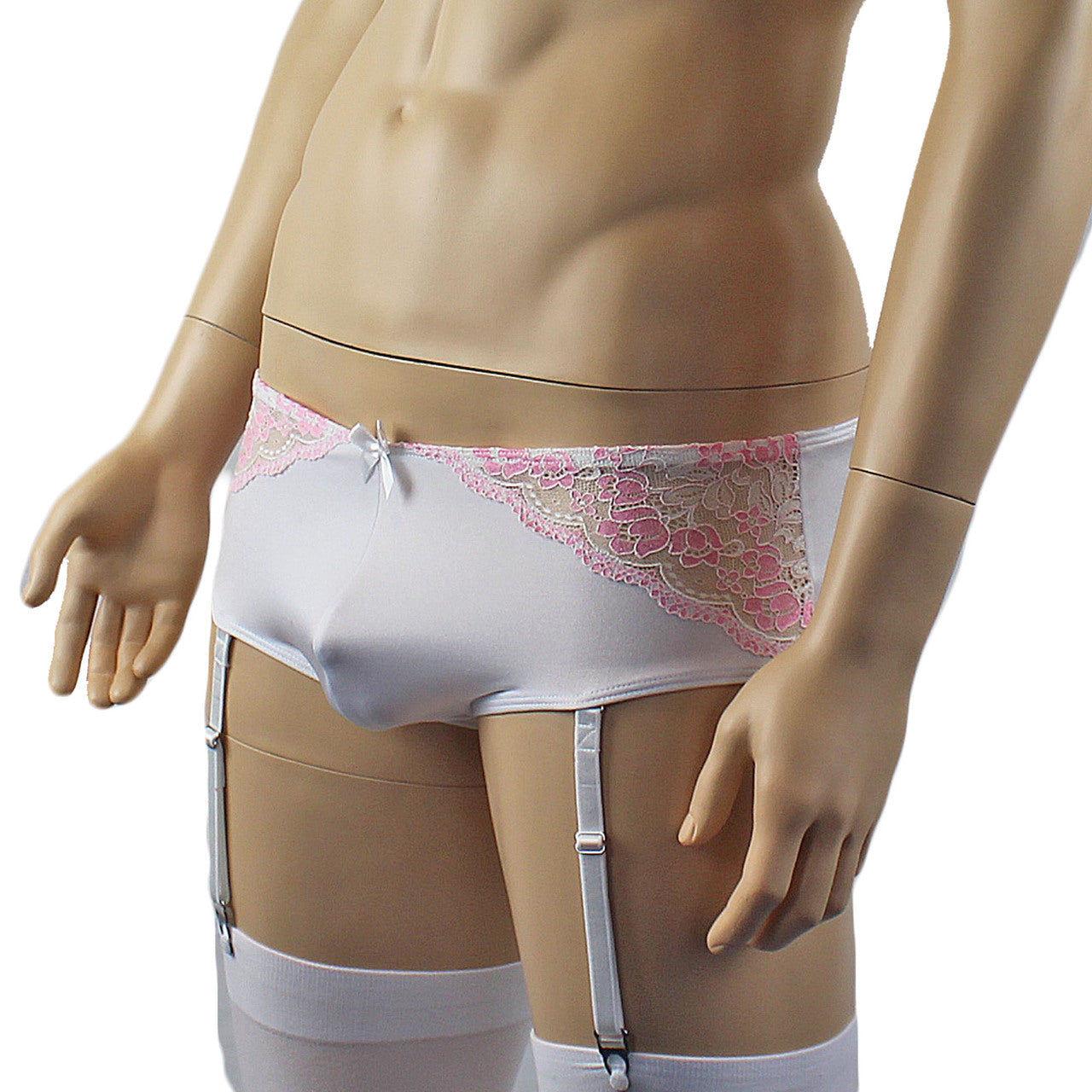 Mens Luxury Mini Bikini Brief with Detachable Garters and Stockings (white plus other colours)
