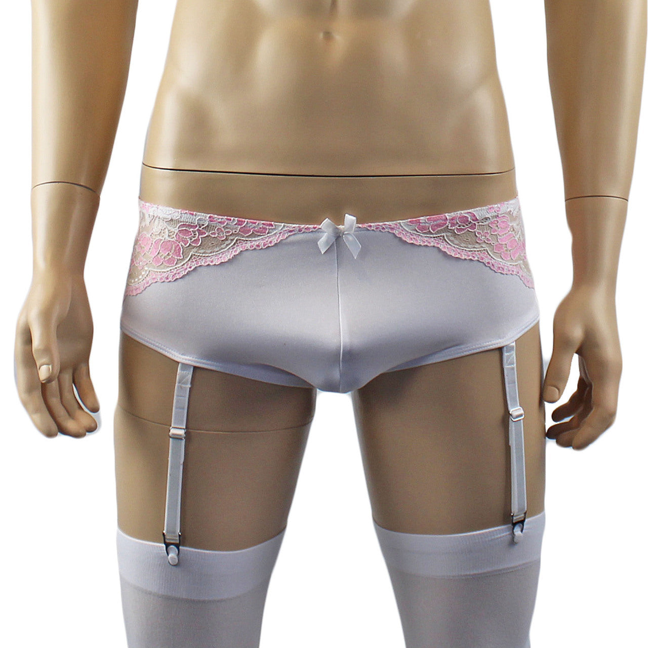 Mens Luxury Mini Bikini Brief with Detachable Garters and Stockings (white plus other colours)