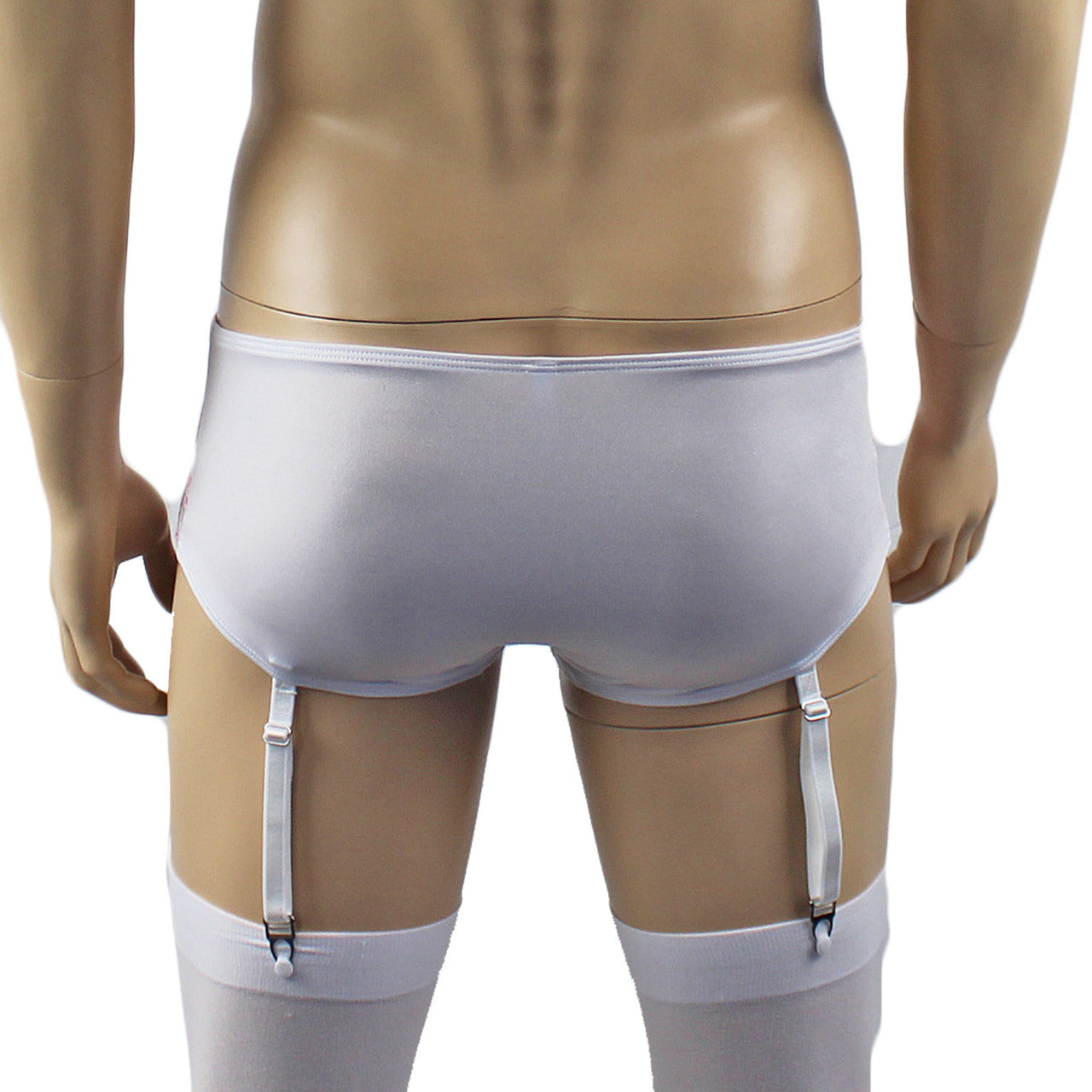 Mens Luxury Mini Bikini Brief with Detachable Garters and Stockings (white plus other colours)