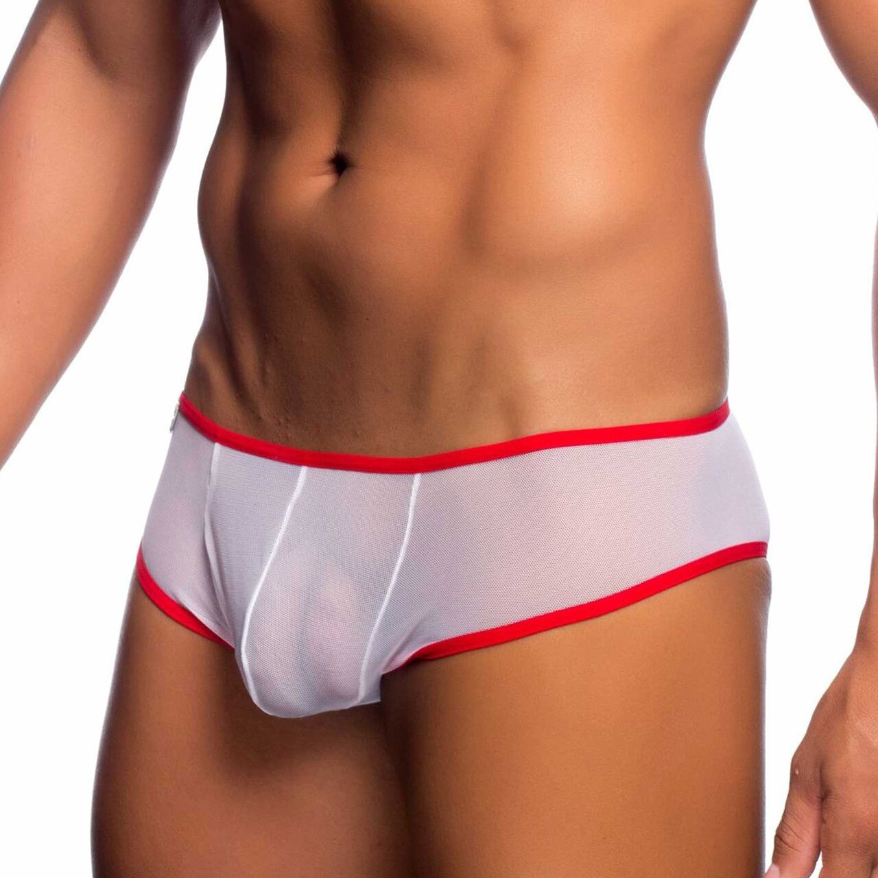 Mens Sheer Mesh Cheek Boxer Brief White