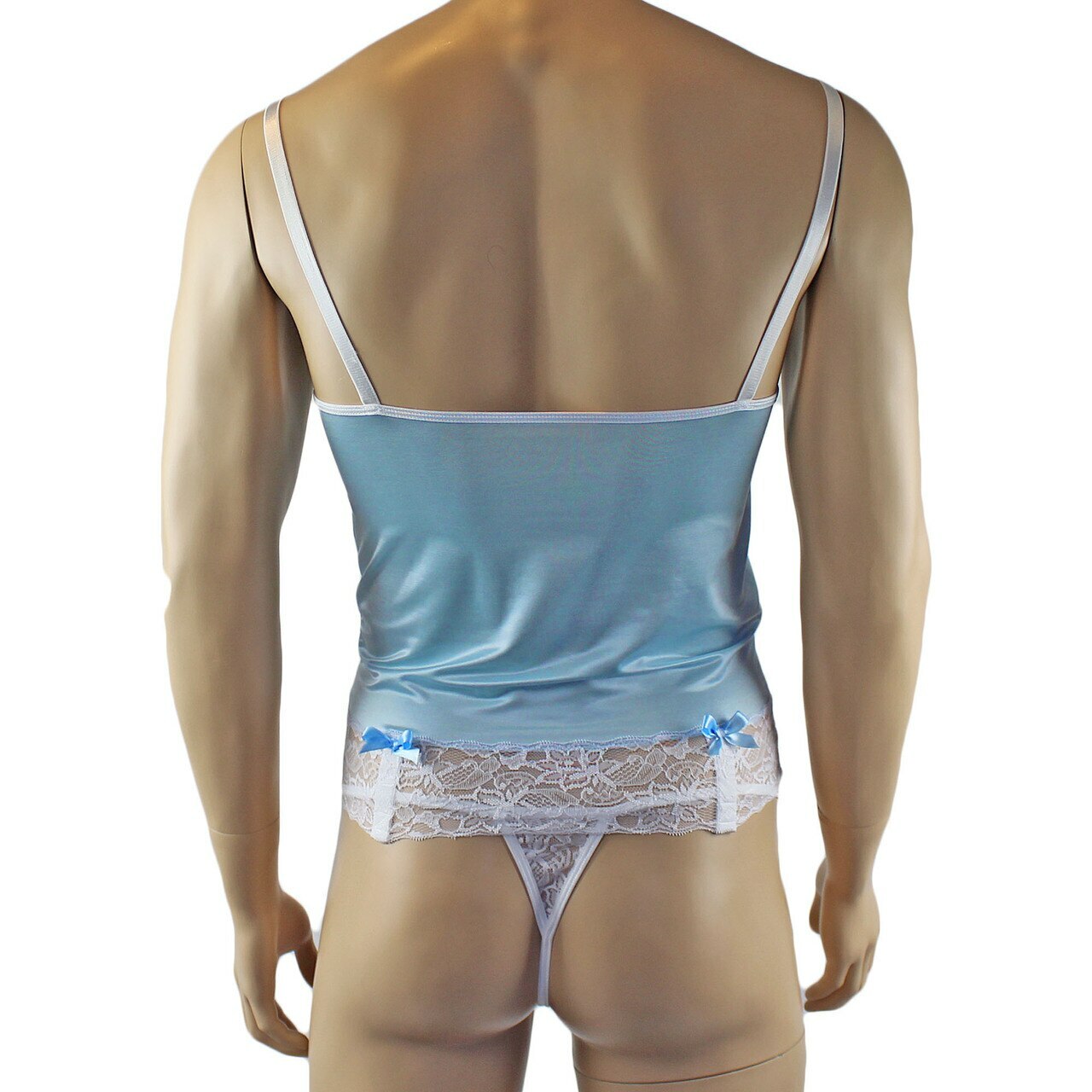 Mens Camisole Bustier Garter Top with Pouch G string (light blue plus other colours)