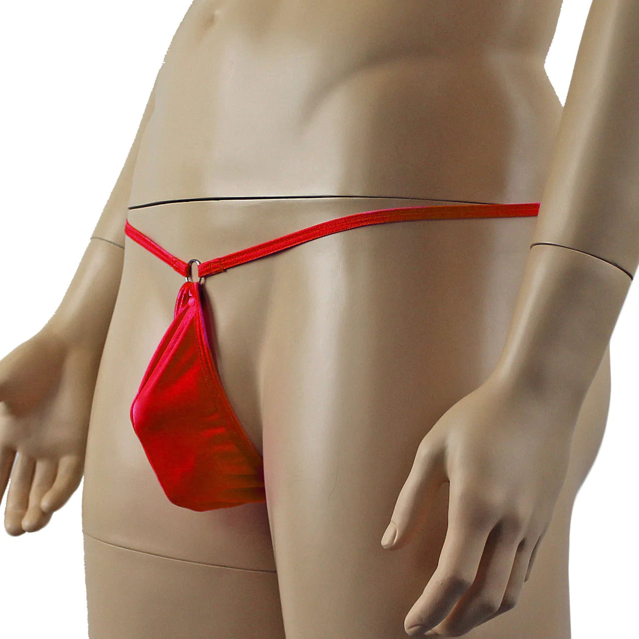 SALE - Mens Mick Spandex Tear Drop Ball Bag Pouch with Ring Red