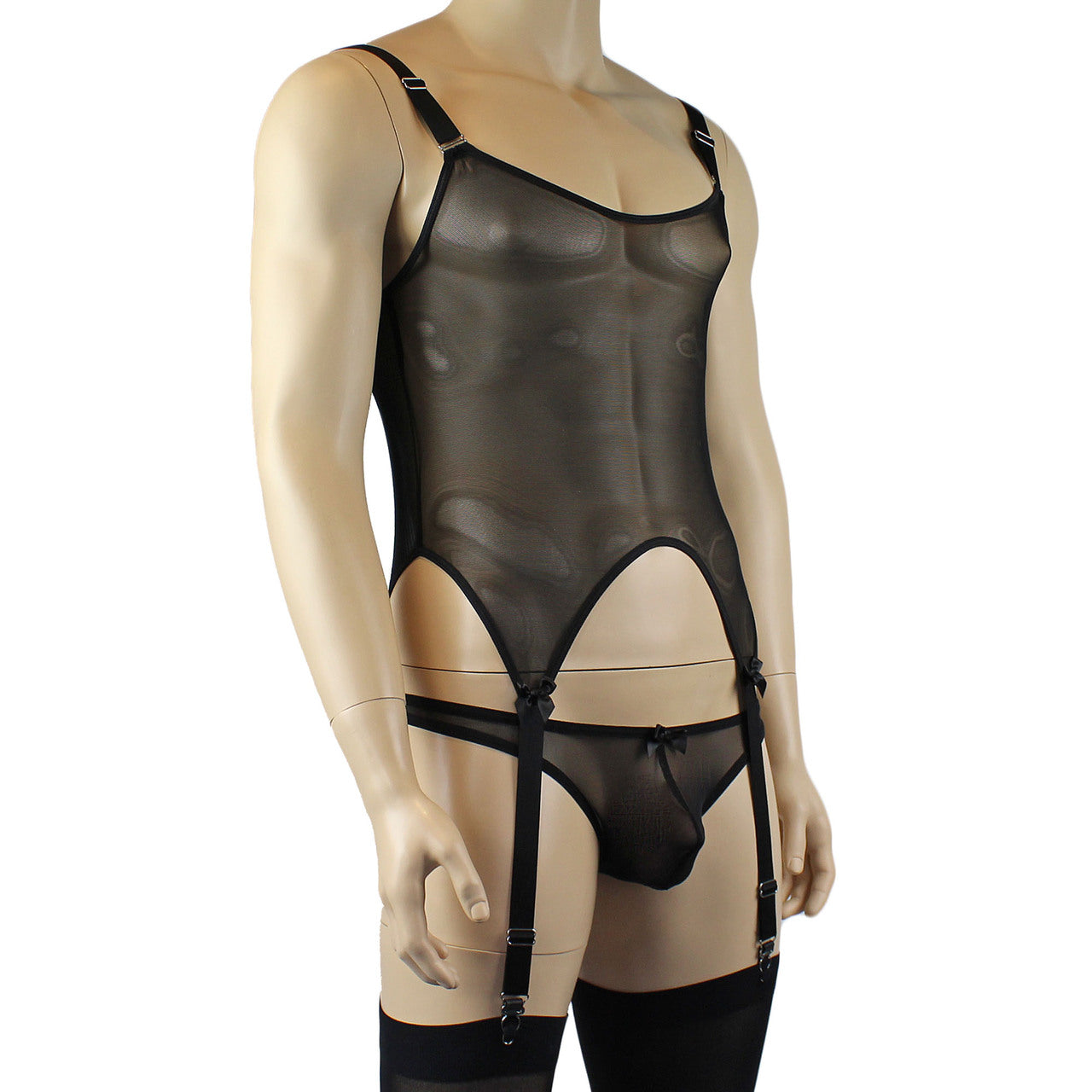 Mens Exotic Corset Top, Brief & Stockings - Sizes up to 3XL (black plus other colours)