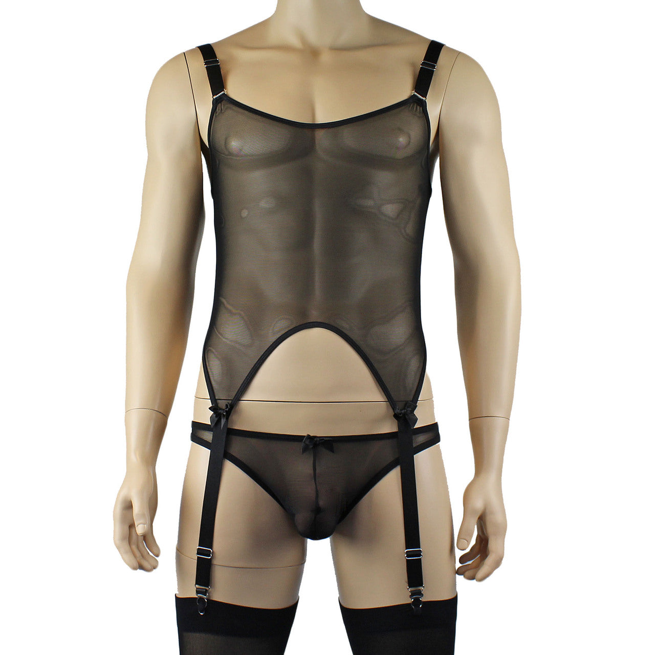 Mens Exotic Corset Top, Brief & Stockings - Sizes up to 3XL (black plus other colours)
