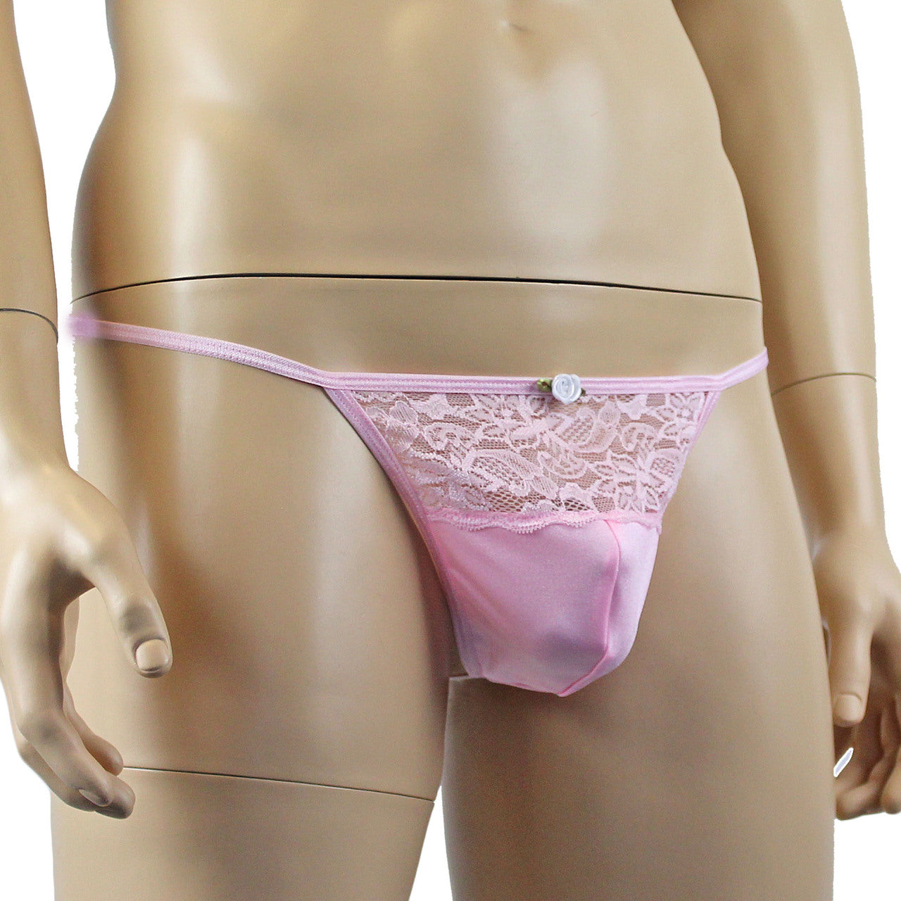 Mens Lingerie Stretch Lycra Pouch G string with Lace (light pink plus other colours)