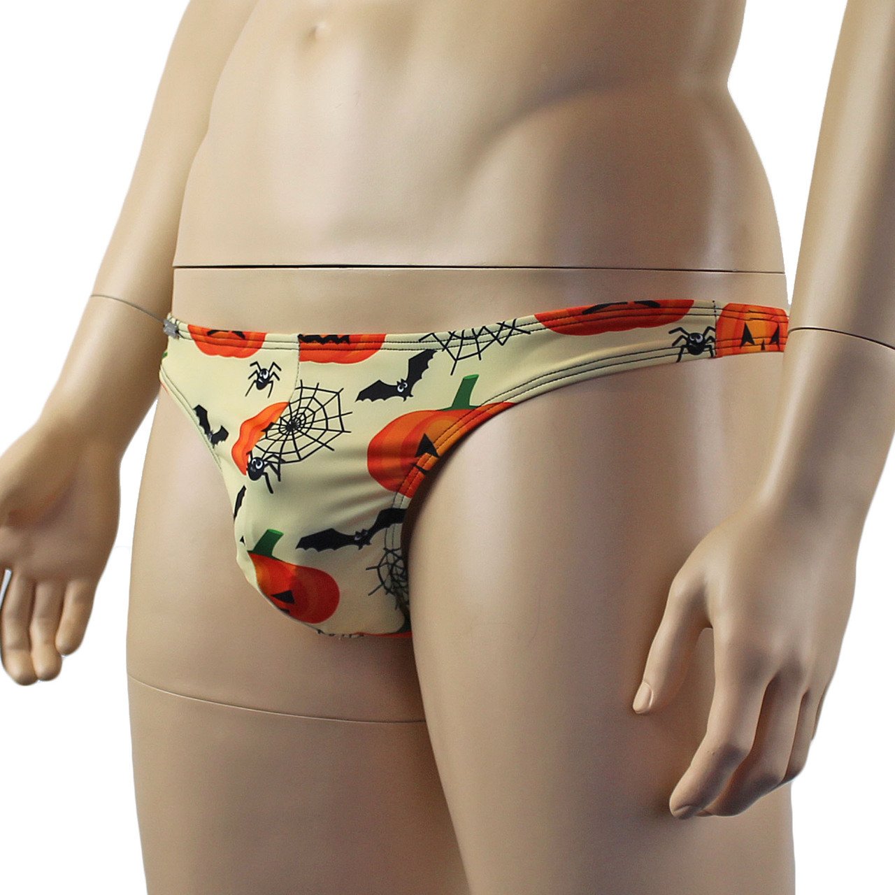 Mens Halloween Pumpkin Faces, Spiders and Bats Full Front G string Thong