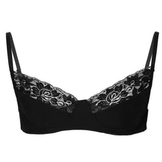 Mens Sissy Silky Soft Satin & Lace Bra Top Black
