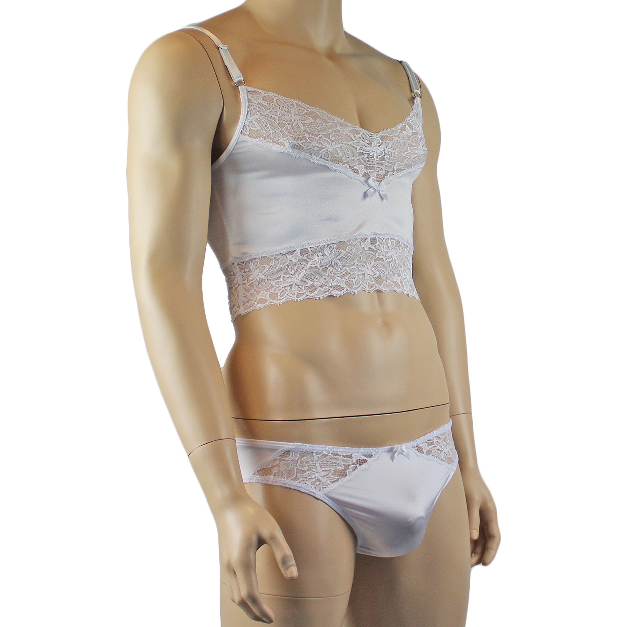 Male Romance Stretch Spandex Camisole Top & Brief for Lingerie Men White or Black