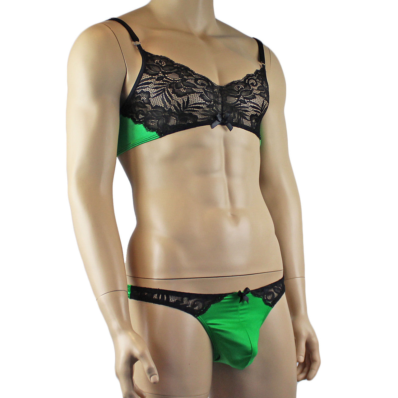 Mens Risque Bra Top and Thong (green and black plus other colours)