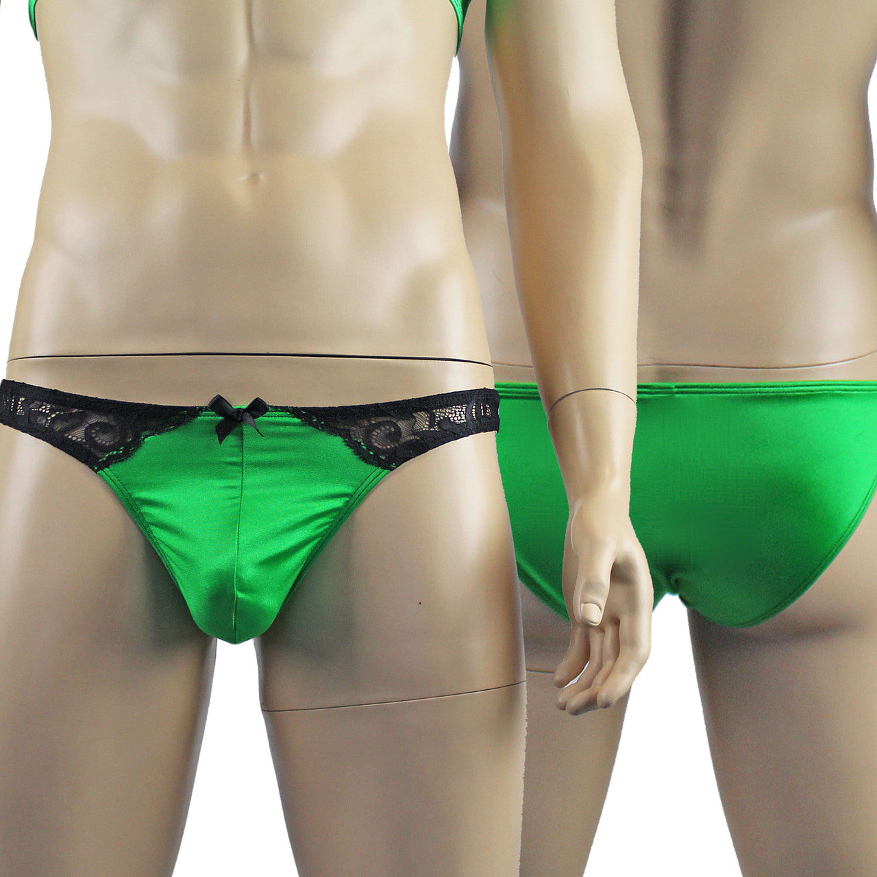 Mens Risque Bra Top and Bikini Brief (green and black plus other colours)