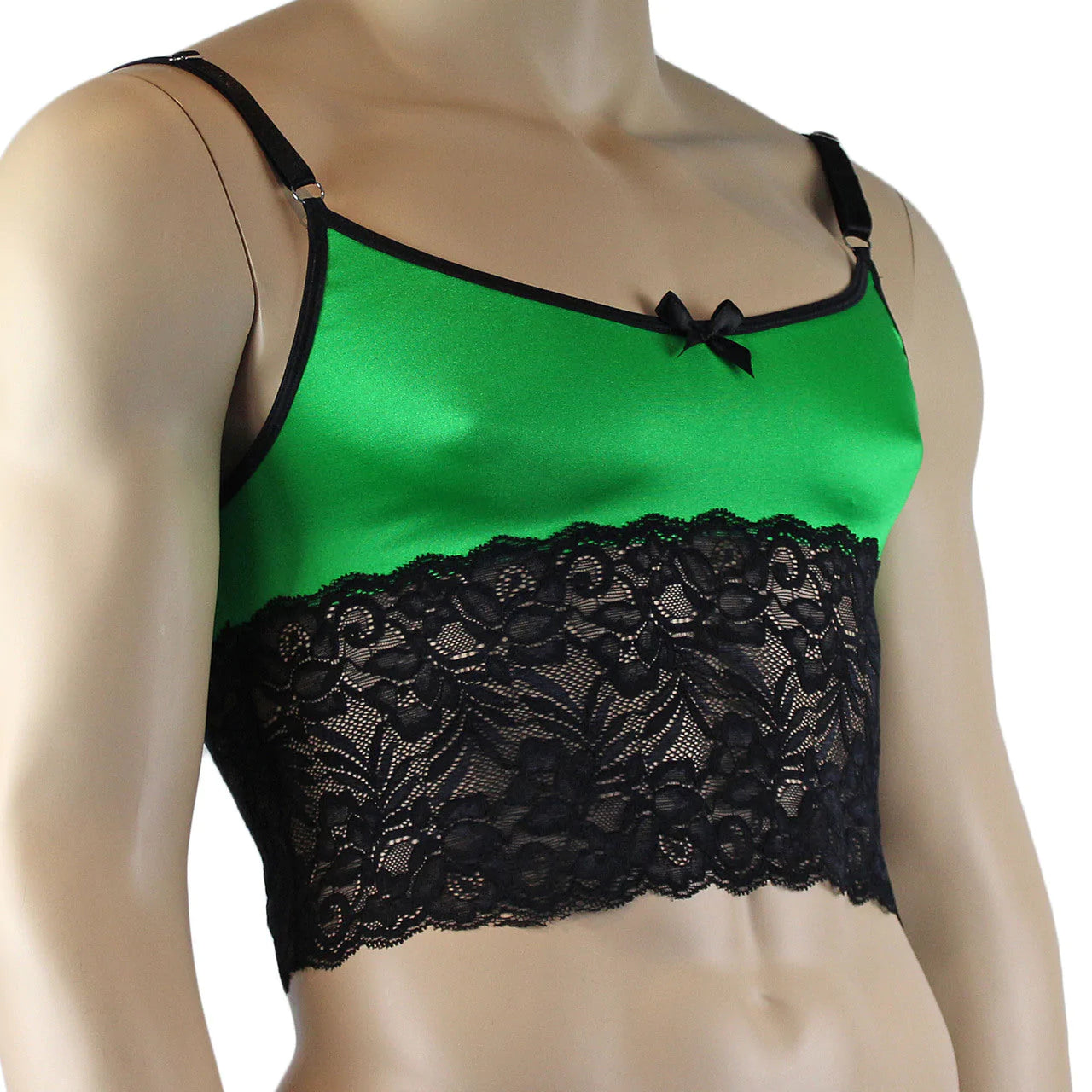 SALE - Mens Risque Camisole Bra Top with Wide Lace Trim Green and Black Lace