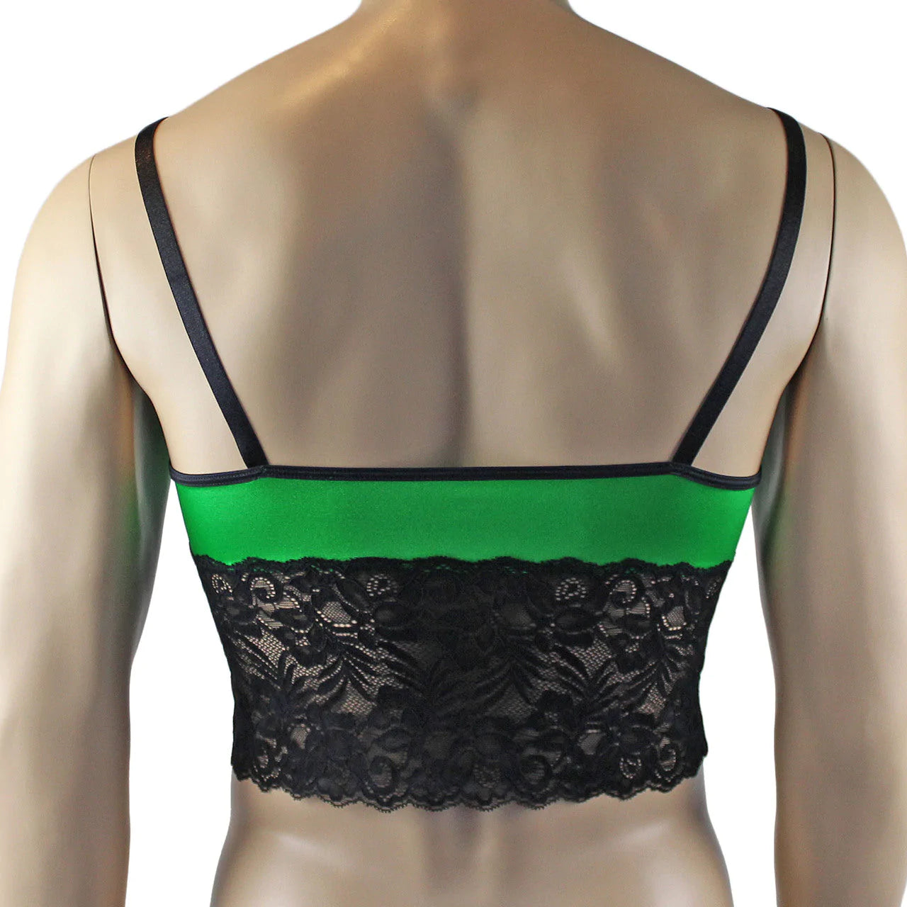 SALE - Mens Risque Camisole Bra Top with Wide Lace Trim Green and Black Lace