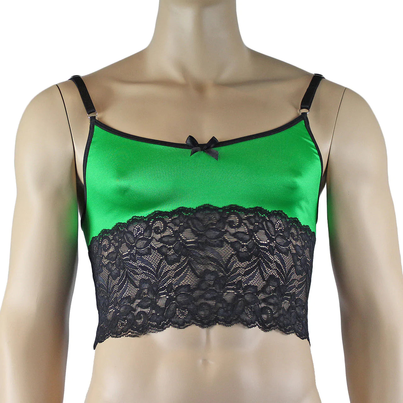 SALE - Mens Risque Camisole Bra Top with Wide Lace Trim Green and Black Lace