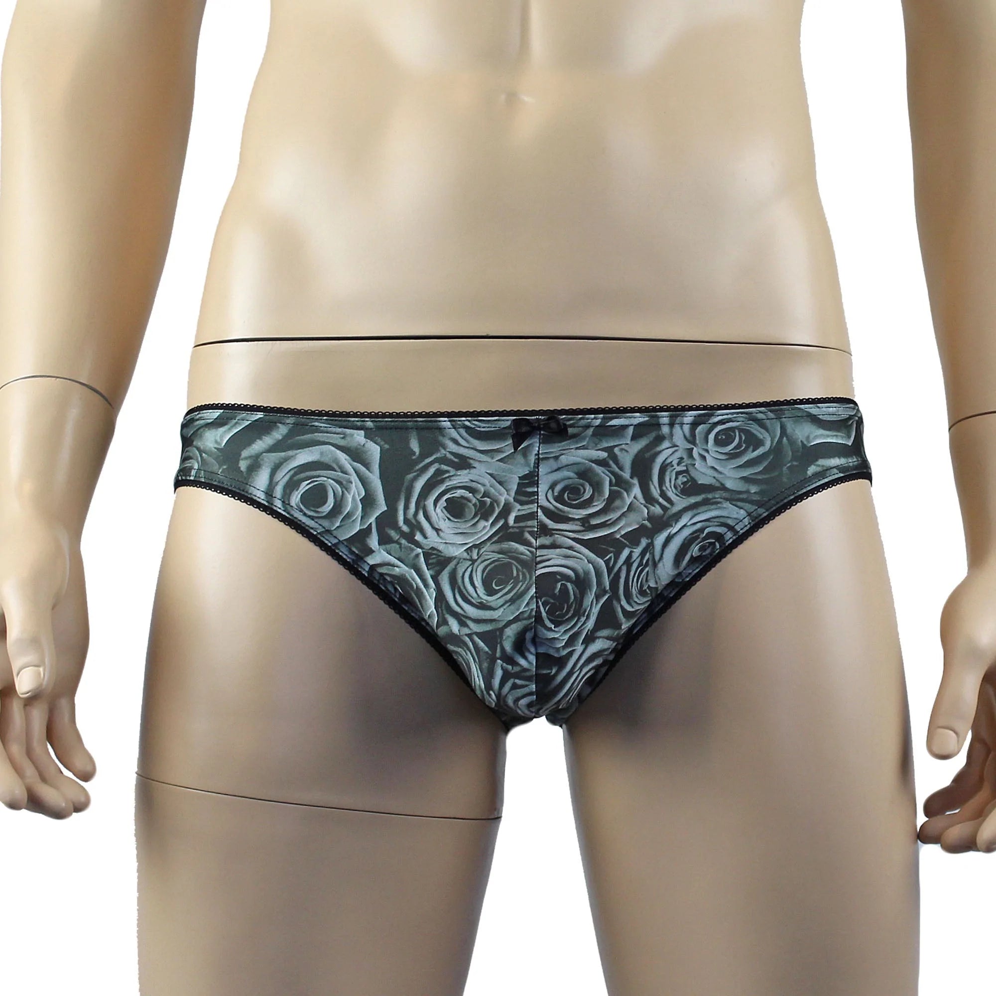 SALE - Mens Roses Stretch Spandex Panty Brief with Decorative Pico Elastic Grey
