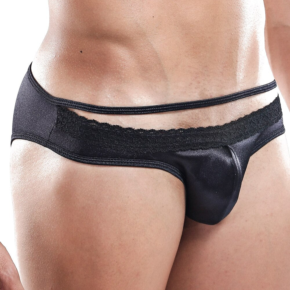 SALE - Mens Secret Male Satin and Lace Bikini Brief Black